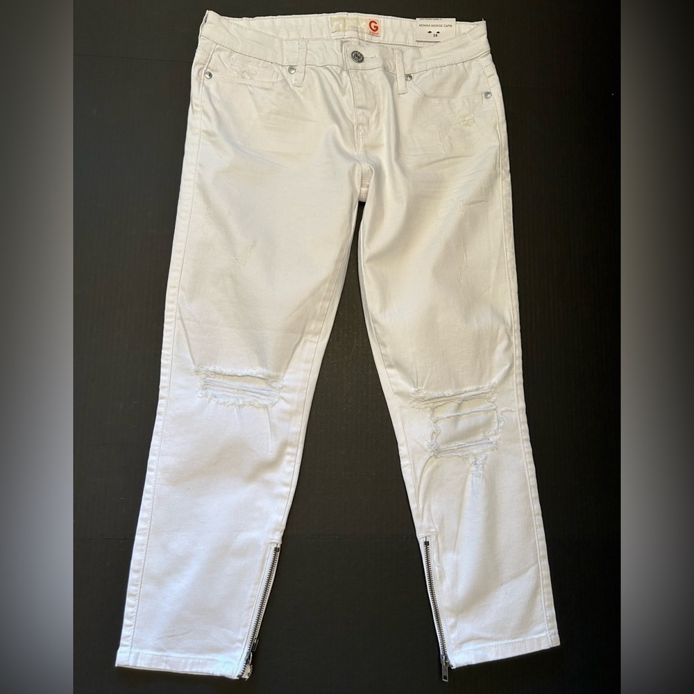 G by‎ Guess white Monika mid rise capri destroyed 5 pocket jeans. Sz 28 NWT B8